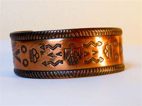 Vintage Native American Southwest Copper Cuff Bracelet Navajo Symbols