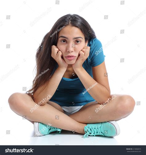 Bored Teenager Girl Sitting Crossed Legs Stock Photo