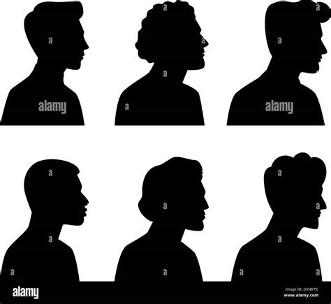 Young Men Profile Silhouettes Vector Heads Silhouette Set Illustration