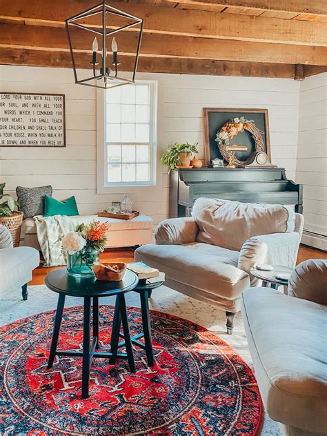 Boho Farmhouse Living Room With Piano And Sitting Nook Farm House