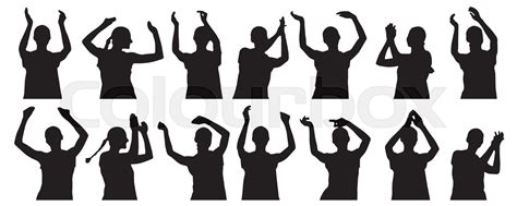 Woman Clapping Hands Waving Hands Set Of Silhouettes Vector