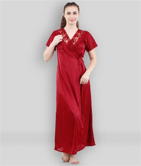 Buy Romaisa Maroon Satin Womens Nightwear Nighty And Night Gowns Pack Of 1 Online At Best
