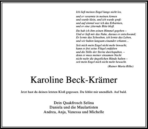 Traueranzeigen Von Karoline Beck Krämer Trauer Rheinmainde
