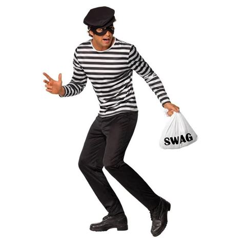 Classic Black And White Striped Bank Robber Costume Adult Large Large