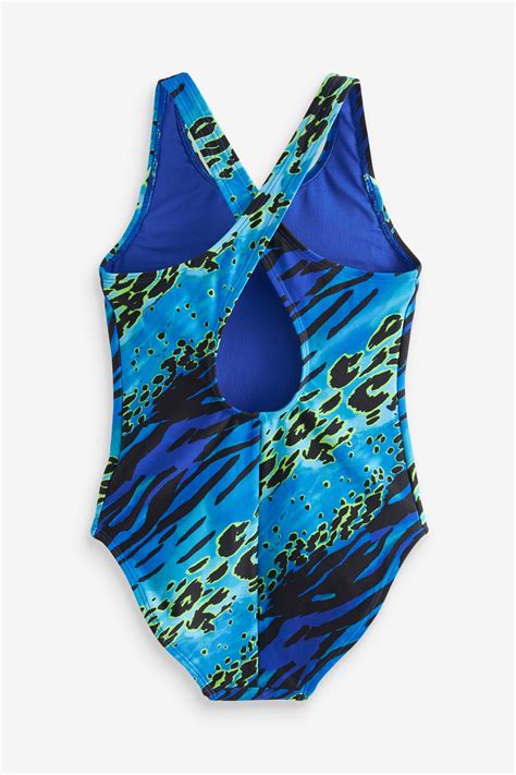 Buy Bluegreen Animal Print Sports Cross Back Swimsuit 3 16yrs From