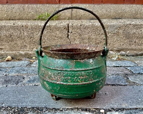 Delightfully Distressed And Lovely Antique Cast Iron Cauldron Signed