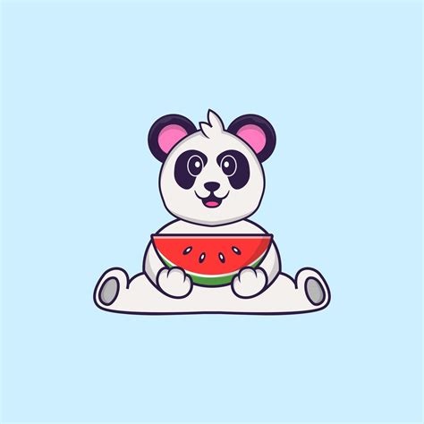 Cute Panda Eating Watermelon Animal Cartoon Concept Isolated Can Used