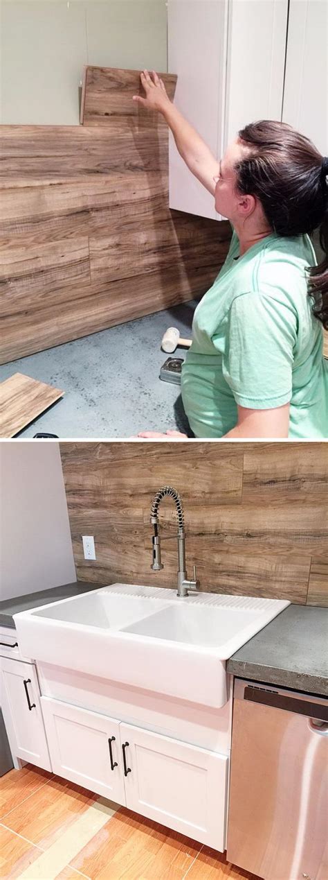 Do the same with the laminate, overlaying the template and then cutting it to fit the backsplash area. 25+ Frugal and Creative Kitchen Backsplash DIY Projects ...