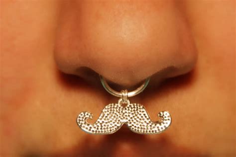 Thick Septum Cuff With Mustache © Silver Fake Nose Ring Etsy