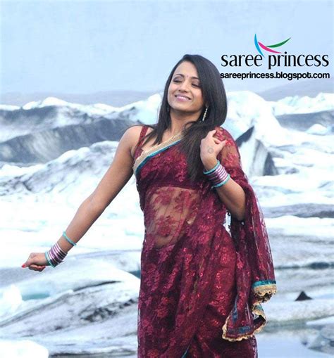 Indian Actress Trisha Krishnan Red Transparent Net Saree Pink Panty Visible In Telugu Song