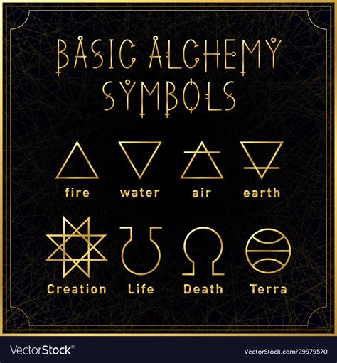 Alchemical Golden Basic Symbols Set On Dark Vector Image