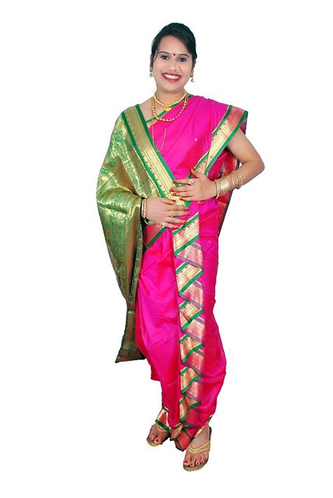 Nauvari Saree Womens Mastani Peshwai Style Semi Silk Nauvari Saree With Blouse Piece Pink