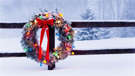 Wallpaper Christmas Wreath Winter Snow Fence 1920x1080 Full Hd 2k