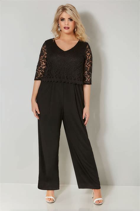Yours London Black Lace Overlay Jumpsuit