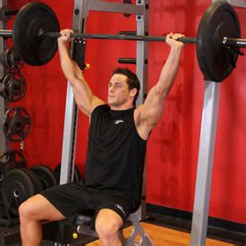 Dumbbells and barbells are common equipment to be used in the overhead press. Machine Shoulder (Military) Press Exercise Guide and Video