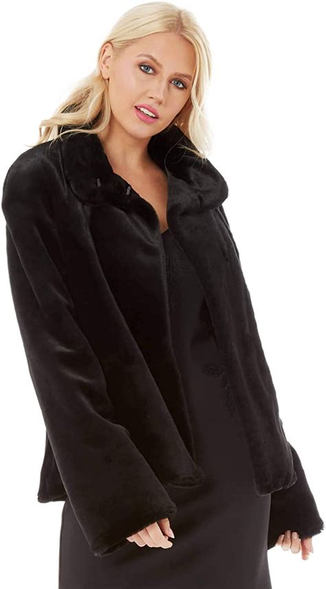 Roman Originals Womens Short Faux Fur Jacket Ladies Long Sleeve Furry