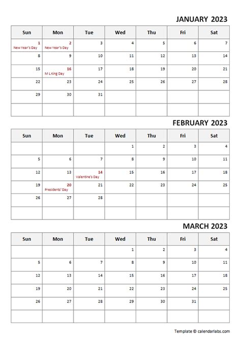 2023 Calendar Template Quarterly Calendarlabs Tvnewyear2023