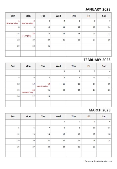 2023 Three Month Calendar Template Free Printable Templates