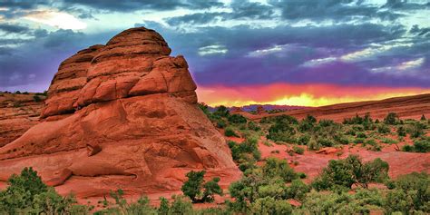 Moab Utah Sunset Panorama From The Delicate Arch Trail Photograph By