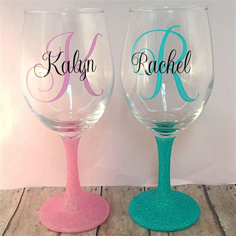 Personalized Wine Glass Wine T Women Glitter Wine Glass Etsy Glitter Wine Glass