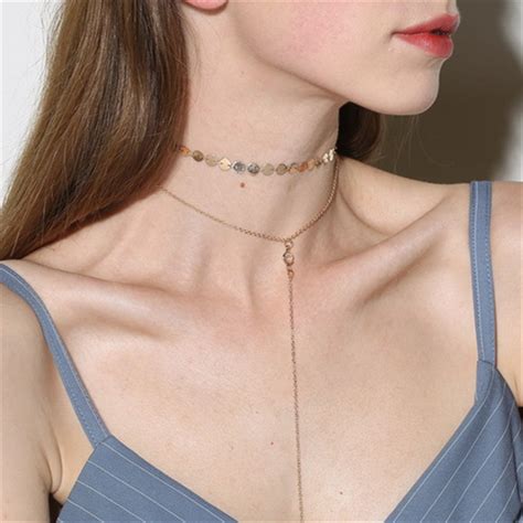 tassel tattoo choker necklace women multi layer necklaces pendant sexy gold silver plated