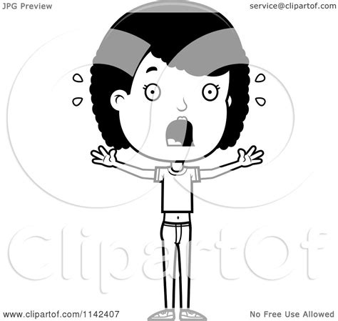 cartoon clipart of a black and white scared adolescent teenage girl vector outlined coloring