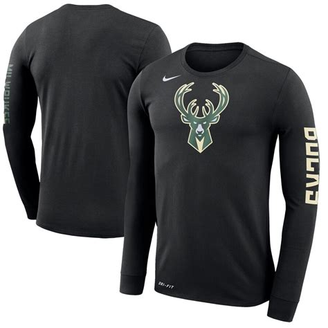 Nike Milwaukee Bucks Black Logo Long Sleeve T Shirt
