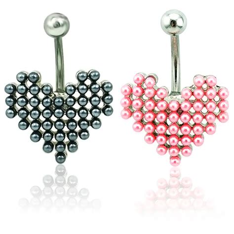 Brand New Belly Button Rings 316l Stainless Steel Barbells Pearl Heart Navel Rings Body Piercing