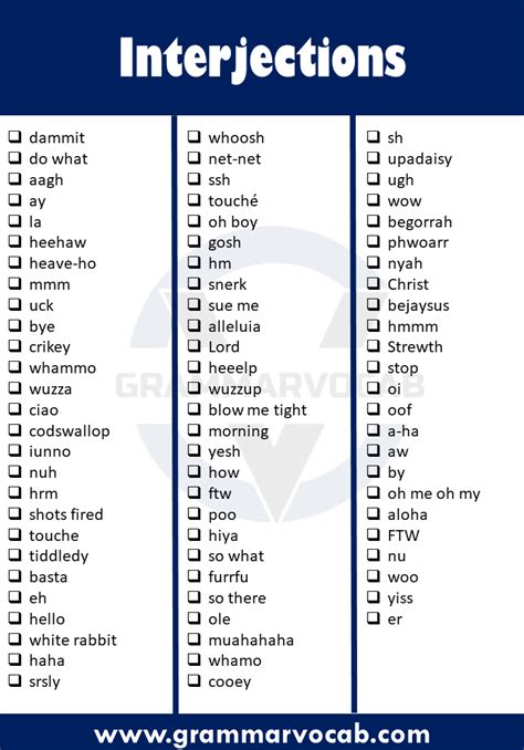 List Of Interjections In English Pdf Grammarvocab