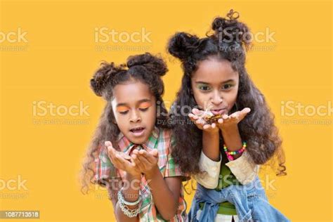 Joyful Good Looking Girls Wearing Bright Makeup Stock Photo Download