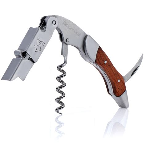 All In One Wine Bottle Opener Rosewood And Stainless Steel Barware Gear