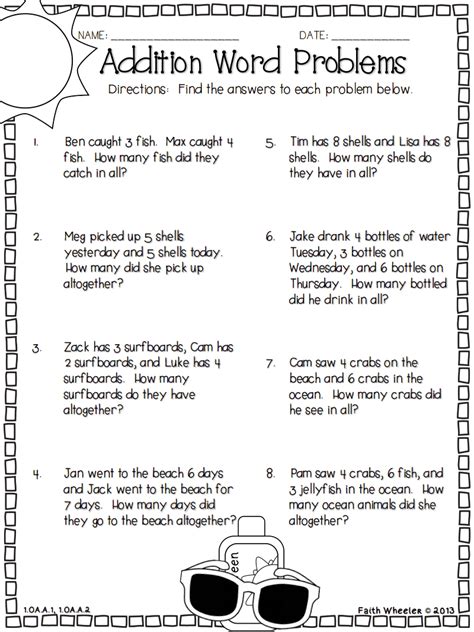 Addition & subtraction word problems within twenty {ideal for special education}. 06.08.13 Summer Freebies.pdf - Google Drive | Math story ...