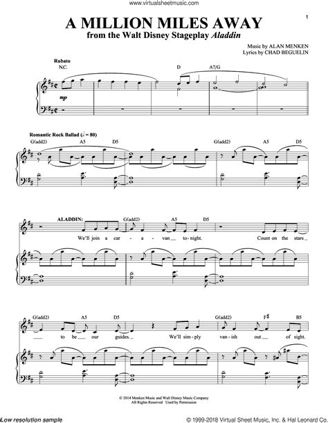 Menken A Million Miles Away Sheet Music For Two Voices And Piano