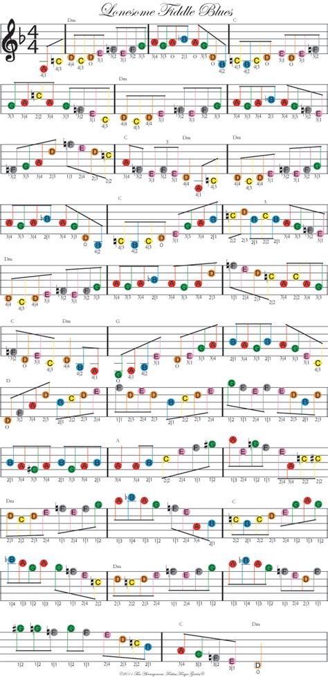 Color Coded Free Violin Sheet Music For Lonesome Fiddle Blues Beginner Violin Sheet Music
