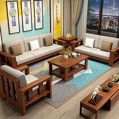 K L Furniture Solid Sheesham Wood 6 Seater Sofa Set For Living Room