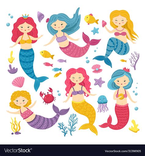 Cartoon Mermaids Cute Princess Clipart Mermaid Vector Image