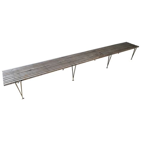 Limited Edition Italian Two Tier Brown Wood Bench With Brass Legs For