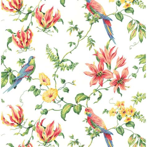 Tropical birds and flowers wallpaper. CJ2801 Birds Floral Leaves Hand Painted Textured Wallpaper ...