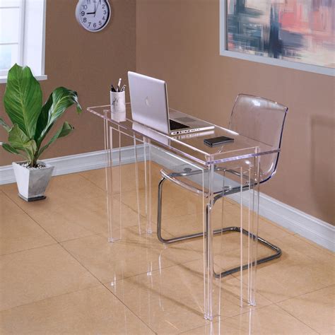 Stauber Best Clear Acrylic Desk Waterfall Style Desk With Shelf 34 W