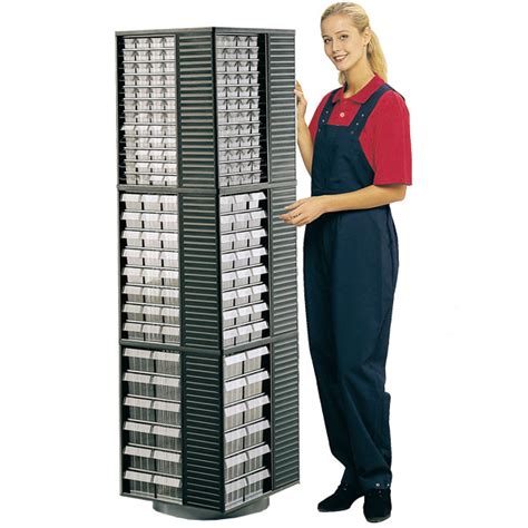 The doors and drawers are stainless steel and casing is powder coated steel. 12-550 Small parts cabinet Spacemiser carousel only | Plastor