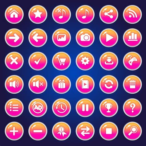 Premium Vector Gui Buttons Icons Set For Game Interfaces Color Pink