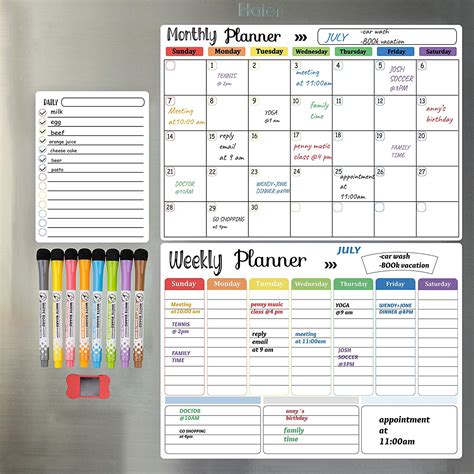 Magnetic Whiteboard Weekly Calendar Planner Board Set Including Grocery