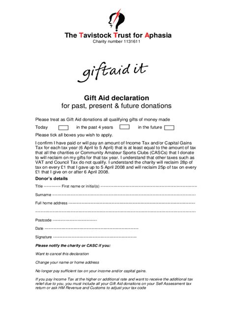 Fillable Online Charity Gift Aid Declaration Single Donation Fax Email