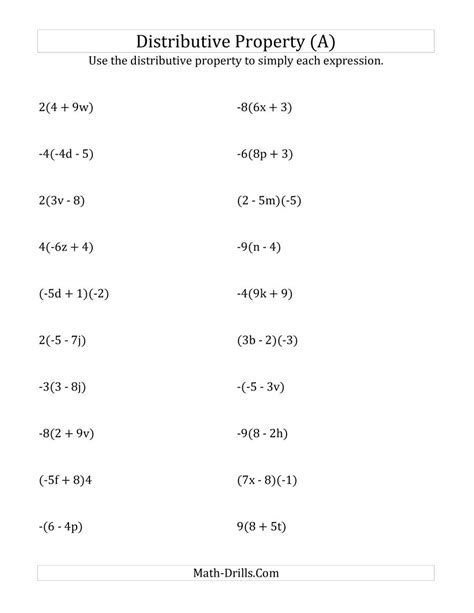 Algebra worksheets by specific topic area and level. Using the Distributive Property (Answers Do Not Include ...