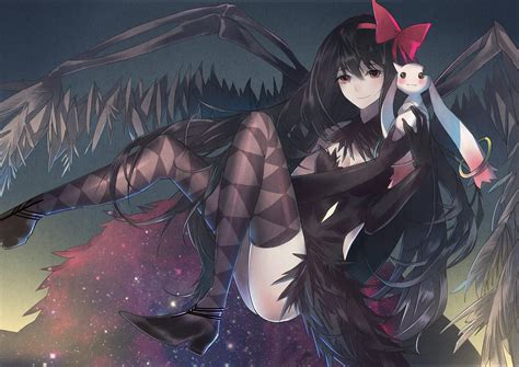 Wallpaper Illustration Long Hair Anime Girls Wings Thigh Highs