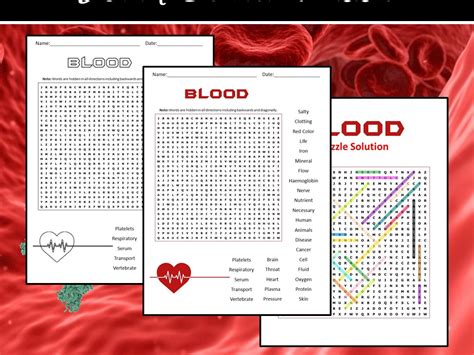 Blood Word Search Puzzle Teaching Resources