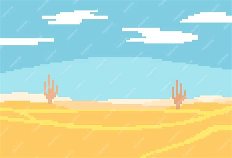 Premium Vector Vector Pixel Art Sunny Desert Background Illustration