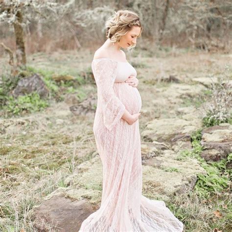 Light Pink Lace Off Shoulder Maternity Photoshoot Gown Dress