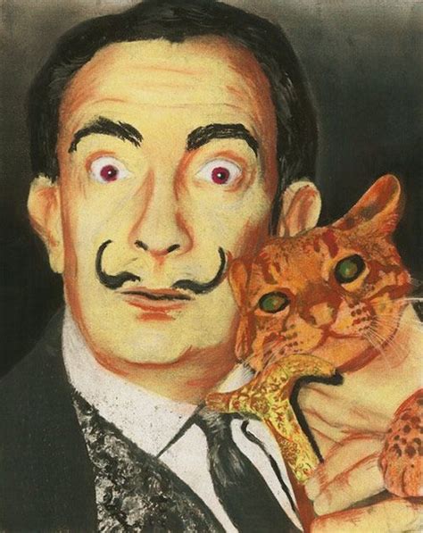 Salvador Dali And Cat Art Portrait Poster Painting Oil Рисунки