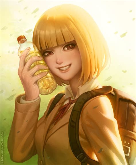 Anime Girl Beautiful Beverage Blonde Hair Brown Eyes
